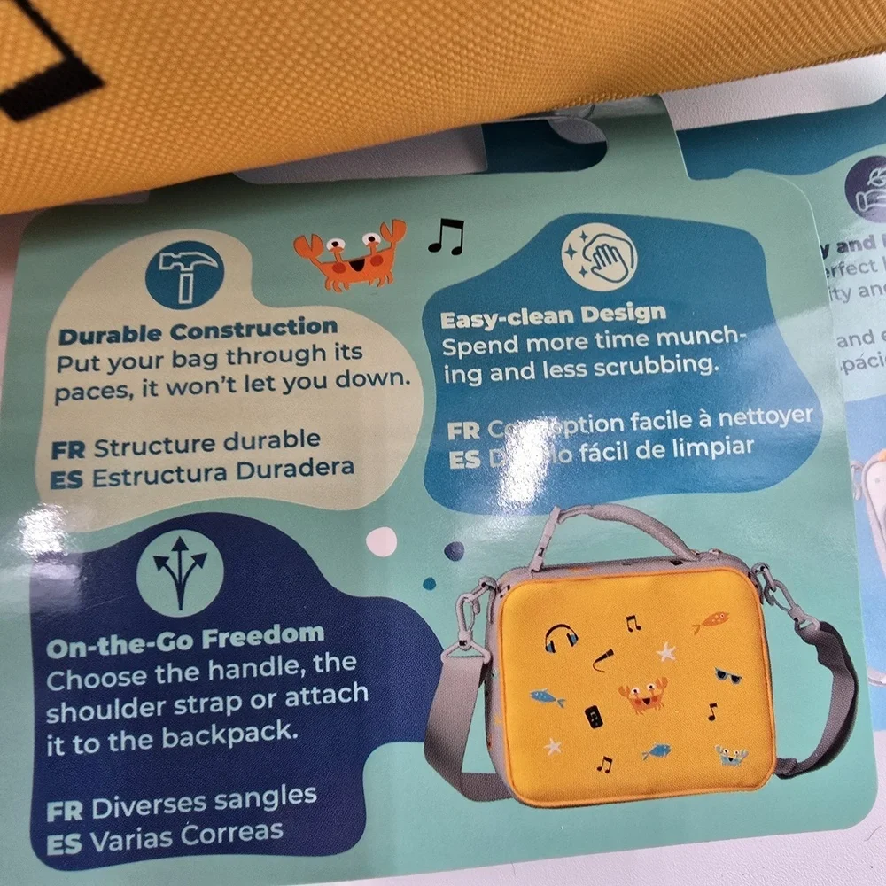 Insulated Lunch Bag Bentobeaven DJ Octopus Crab Gray‎ Yellow Shoulder Strap Kids